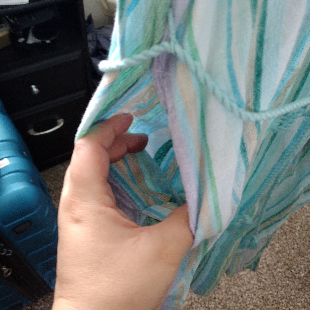 Time and Tru Multi-Color Striped Linen Maxi Dress in Aqua, Mint & Lavender - Picture 3 of 5